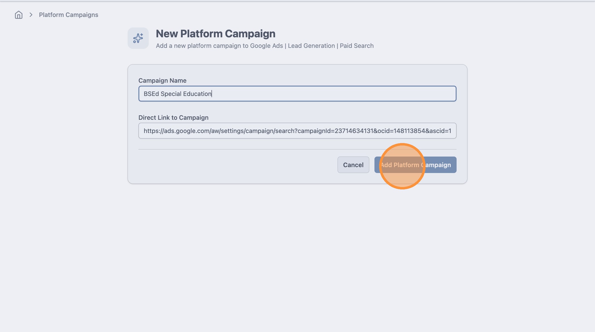Add platform campaigns to placements screenshot 3