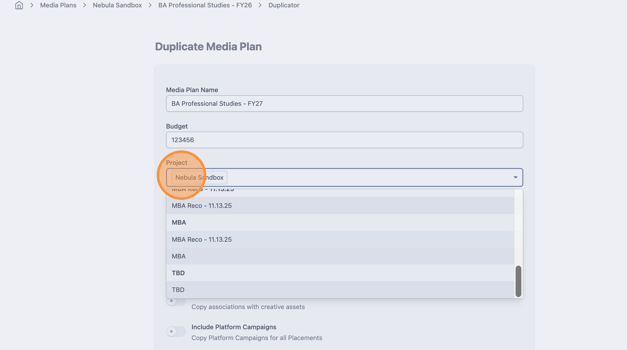 Duplicate a media plan screenshot 6