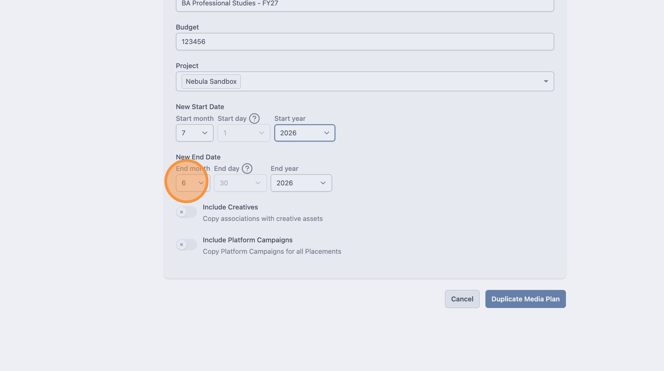 Duplicate a media plan screenshot 9
